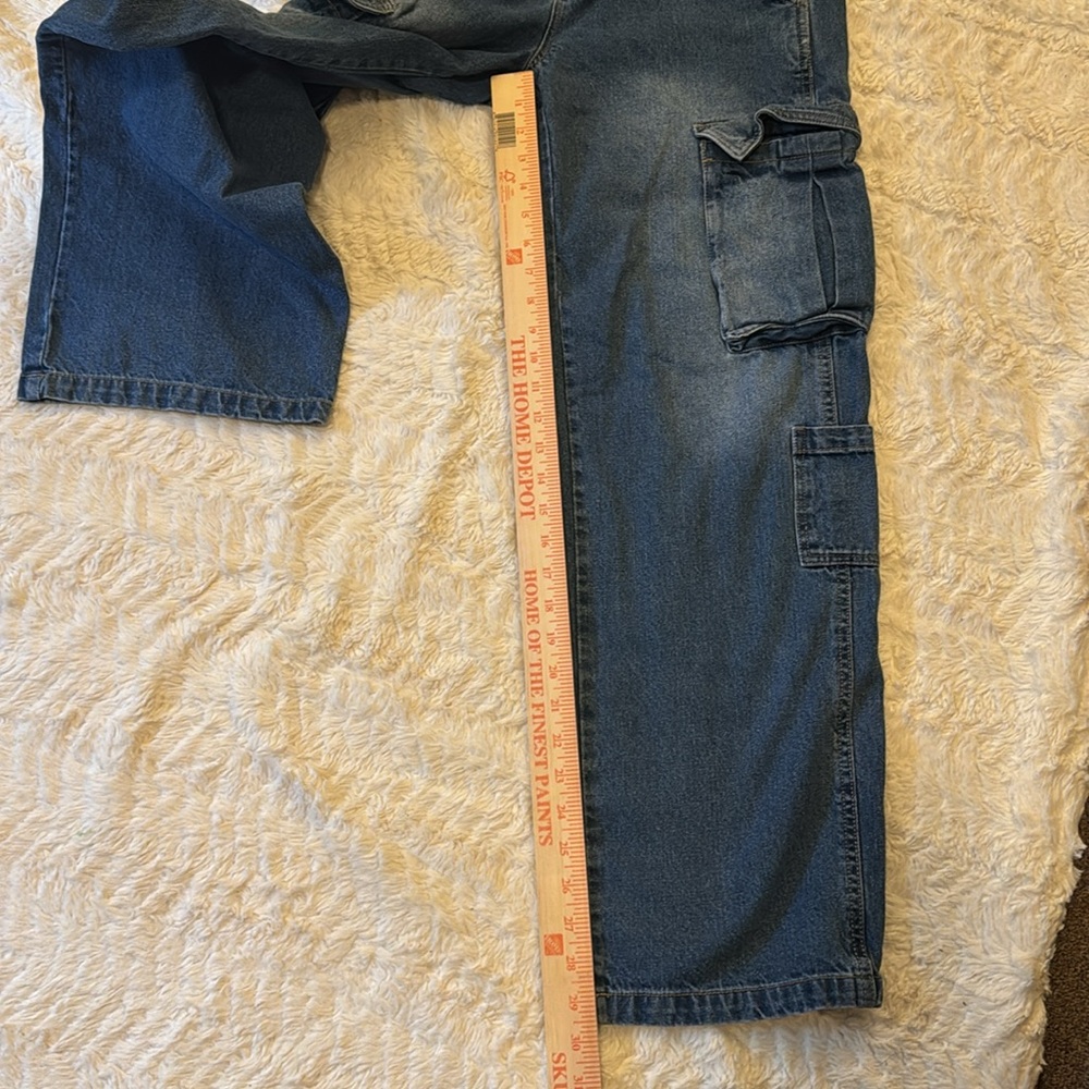 Timing Blue Cargo jeans baggy relaxed fit size large stretch waist high waisted - Picture 4 of 6